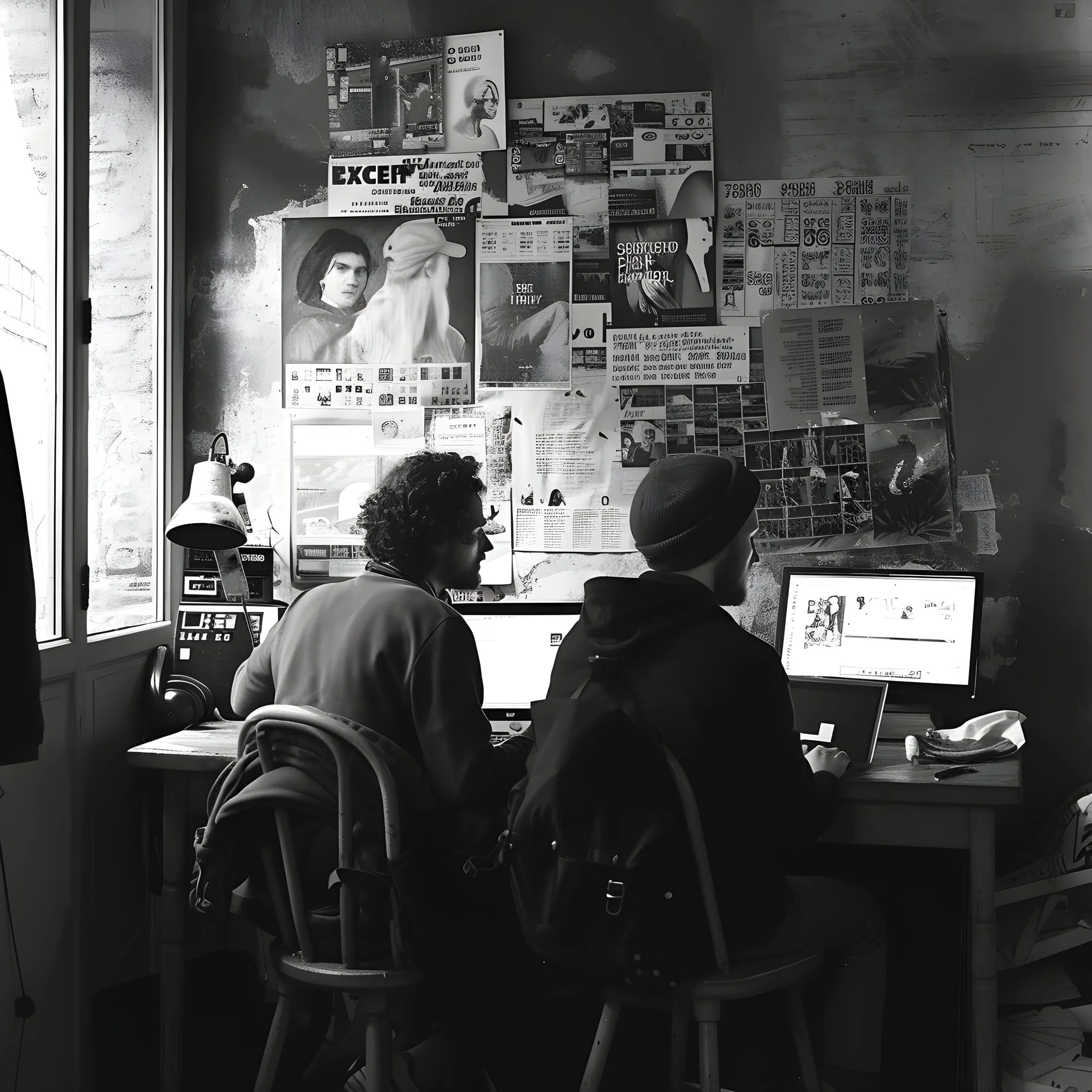 Hombres sentados trabajando en sus computadores.